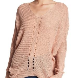 Woven Heart V-Neck Drop Sleeve Pullover XL